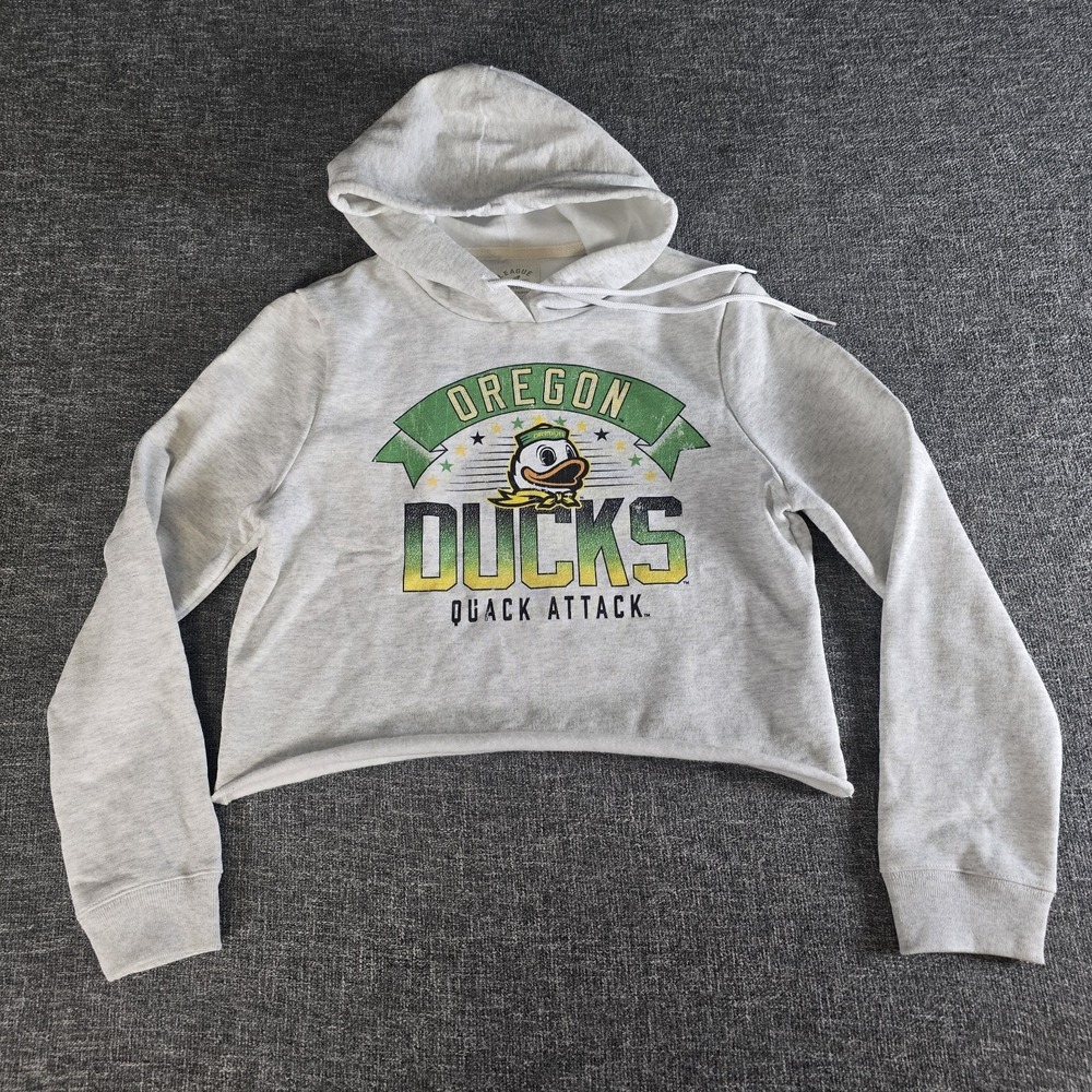 League 1991 Oregon Ducks Quack Attack Cropped Hoodie Heather Grey Small NWT